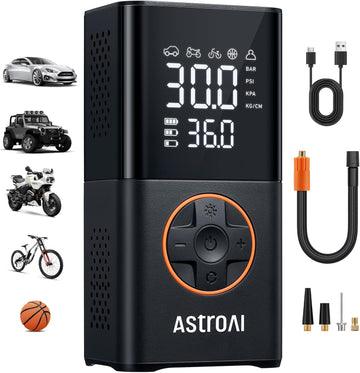 L7 Tire Inflator Portable Air Compressor Cordless Mini Bike Pump with Digital Dual Values Display, 150 PSI Car Tires Air Pump with LED Lights&Pressure Gauge for Auto, Motorcycles, Bikes, Balls