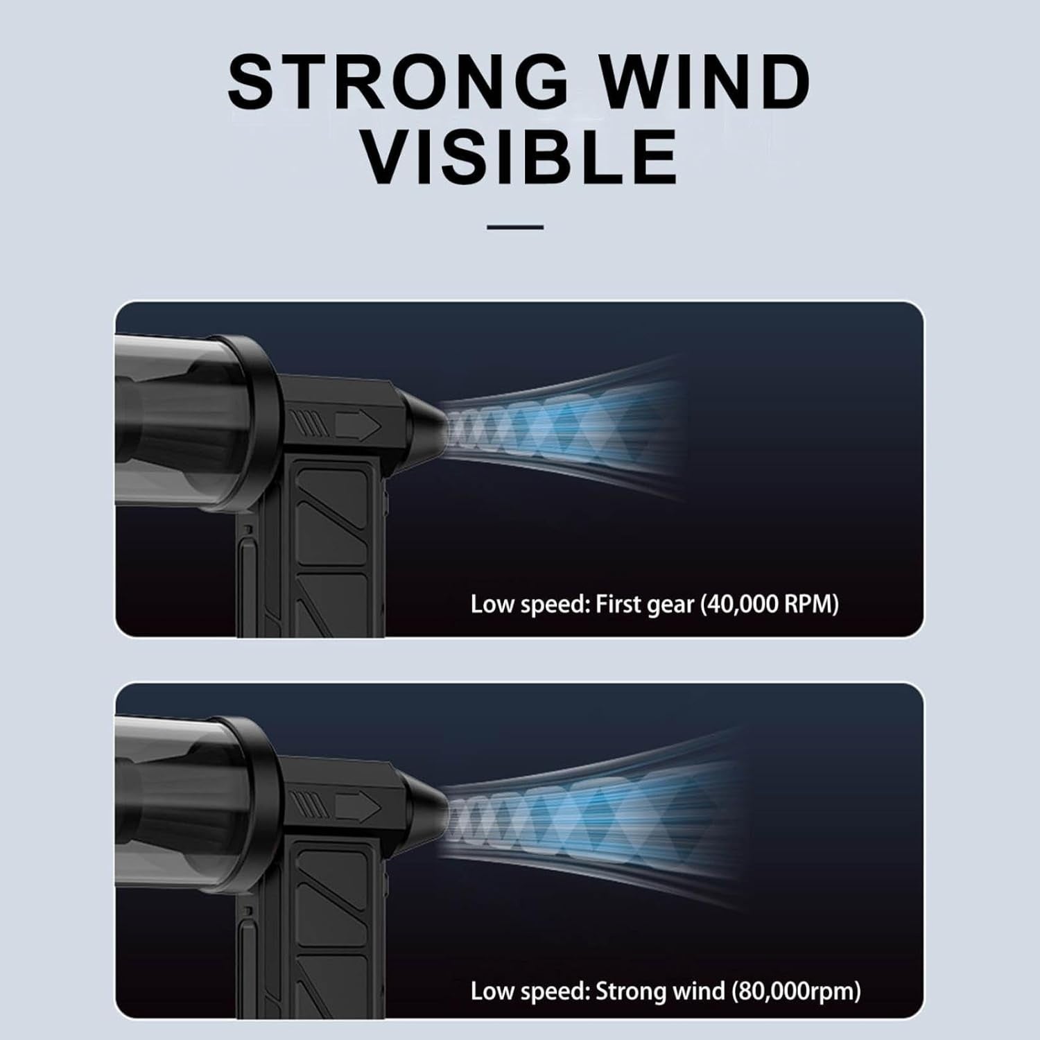 Compressed Air Duster, 130000RPM Handheld Car Vacuum-Air Blower& Pump, 4 Gear Adjustable Electric Air Duste LED Light