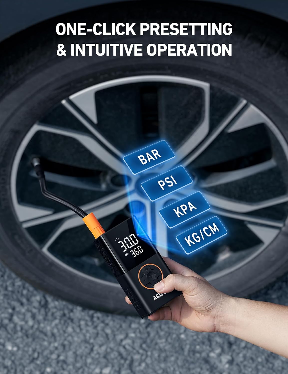 L7 Tire Inflator Portable Air Compressor Cordless Mini Bike Pump with Digital Dual Values Display, 150 PSI Car Tires Air Pump with LED Lights&Pressure Gauge for Auto, Motorcycles, Bikes, Balls