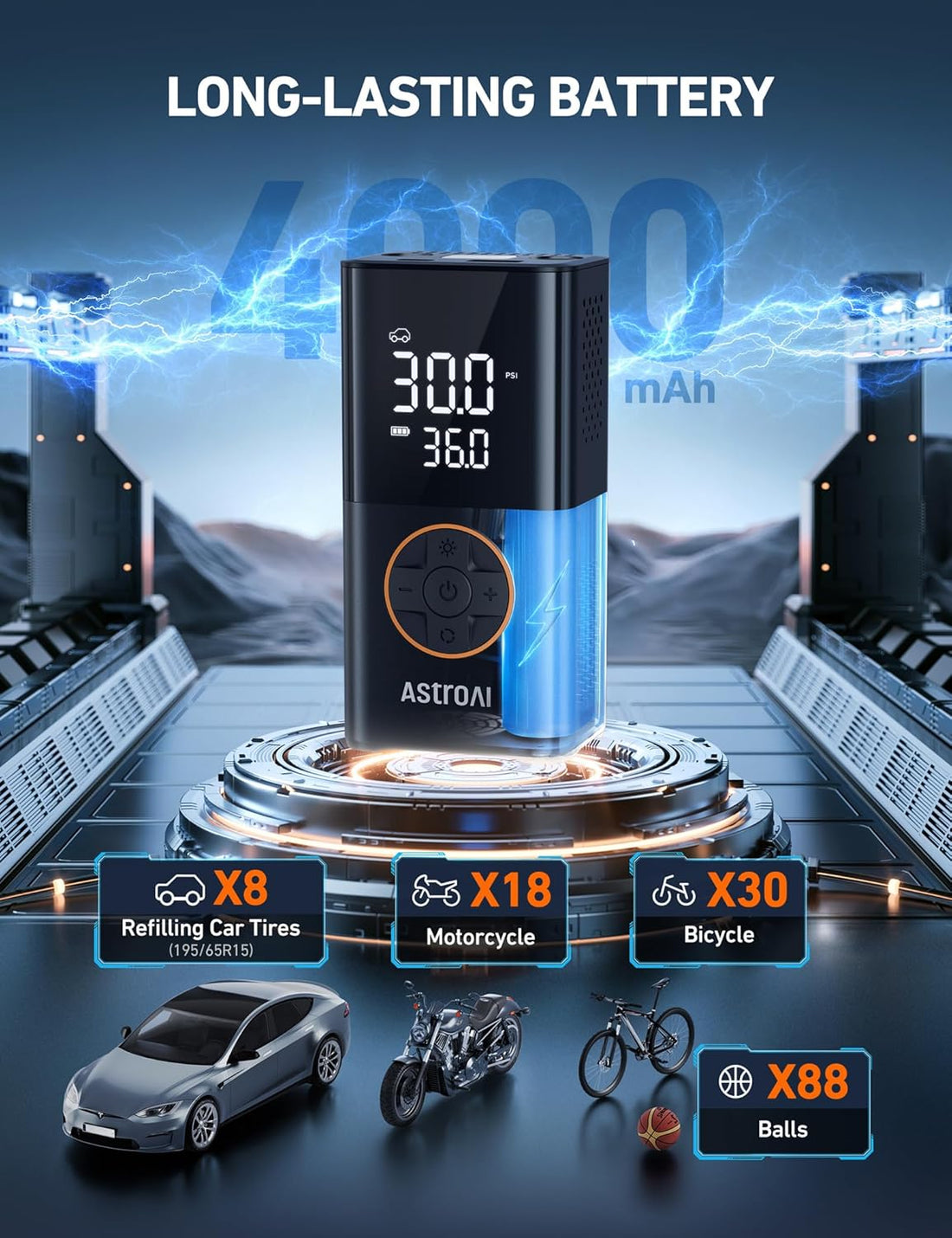 L7 Tire Inflator Portable Air Compressor Cordless Mini Bike Pump with Digital Dual Values Display, 150 PSI Car Tires Air Pump with LED Lights&Pressure Gauge for Auto, Motorcycles, Bikes, Balls